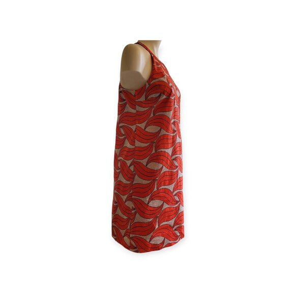 Ann Taylor sleeveless red cream retro wave halterneck mod dress size 2 EUC - Picture 5 of 14